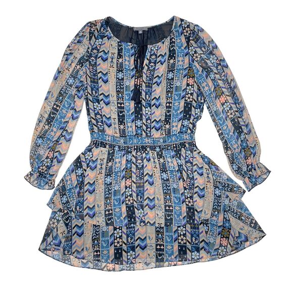 Highline Collective Dresses & Skirts - Highline Collective Dress Large Blue Floral Striped Long Sleeve Ruffles Boho